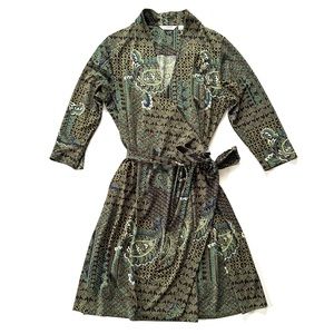 Liz Claiborne Green Paisley Geometric Print V-Neck Jersey Knit Wrap Dress